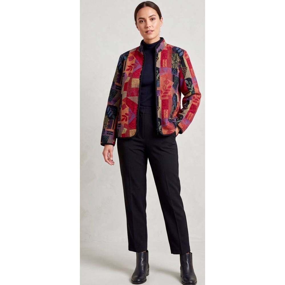 Coldwater Creek Art to Wear Patchwork Jacquard Tapestry Zip Jacket- Petite Large